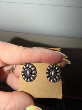 Vintage-Inspired Silver Concho Stud Earrings - Women Jewelry